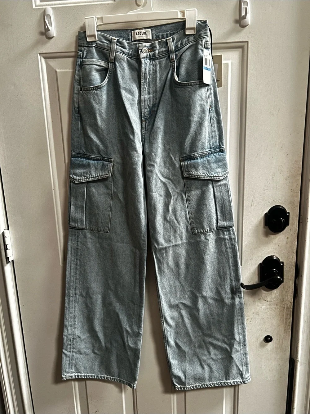 Agolde women’s Light Wash Minka High Rise Cargo wide leg Jeans Sz 25